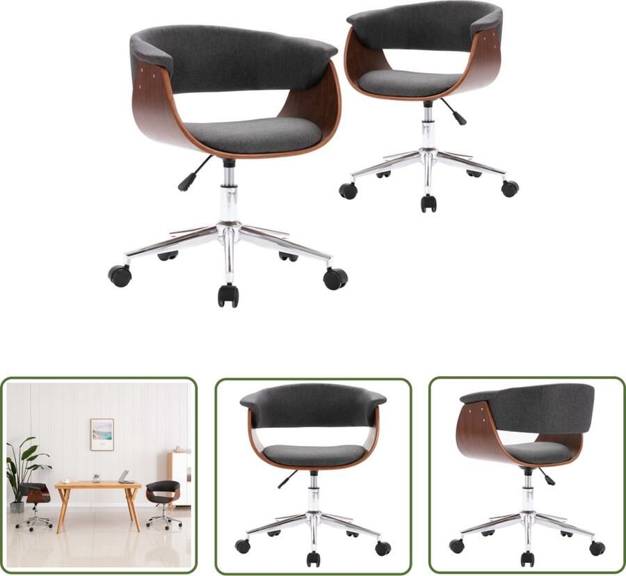VidaXL The Living Store Eetkamerstoelen draaibaar 2 st stof grijs Draaibare Eetkamerstoelen Grijs Eetkamerstoelen Modern Comfortabele Stoel Stoffen Eetkamerstoelen - Foto 2