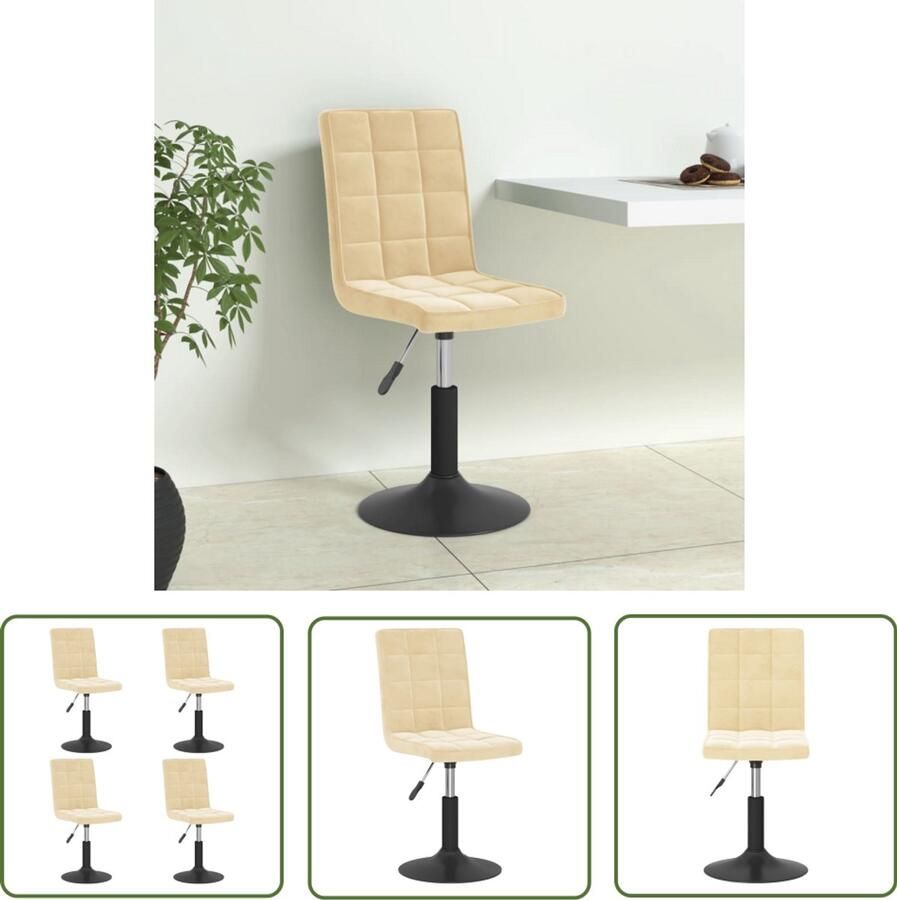 VidaXL The Living Store Eetkamerstoelen draaibaar 4 st fluweel crèmekleurig Draaibare Eetkamerstoel Fluweel Crèmekleurige Eetkamerstoel Moderne Eetkamerstoel Comfortabele Eetkamerstoel