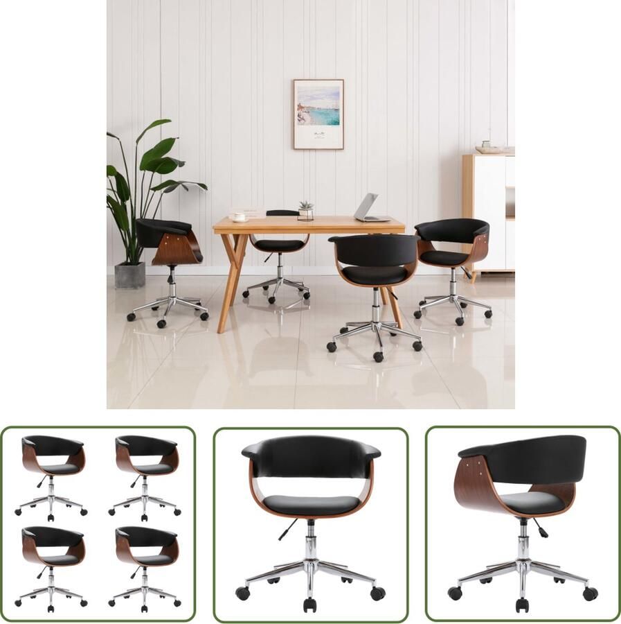 VidaXL The Living Store Eetkamerstoelen draaibaar 4 st kunstleer zwart Eetkamerstoelen Zwarte Stoelen Draaibare Stoelen Kunstleder Meubels Eetkamer Sets - Foto 3