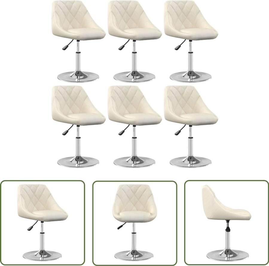 VidaXL The Living Store Eetkamerstoelen draaibaar 6 st fluweel crèmekleurig Draaibare Eetkamerstoel Eetkamerstoelen Fluweel Stoel Crème Kleur Moderne Eetkamerstoel