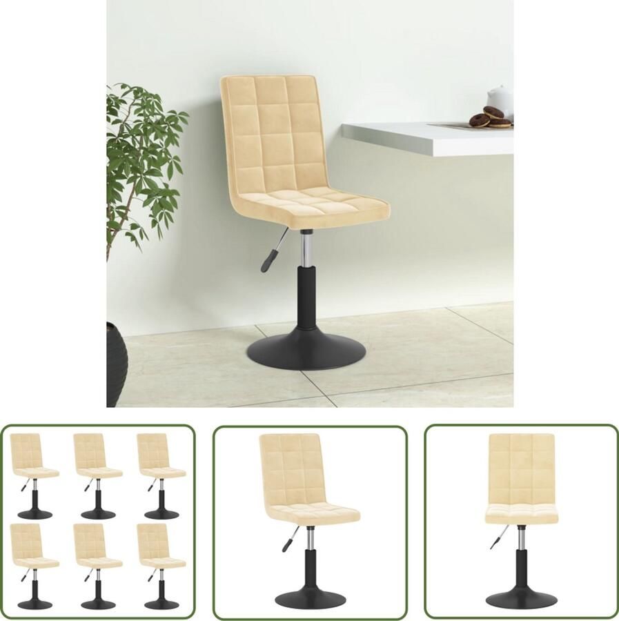 VidaXL The Living Store Eetkamerstoelen draaibaar 6 st fluweel crèmekleurig Draaistool Eetkamerstoel Kruk Velvet Fauteuil Creme Kleur