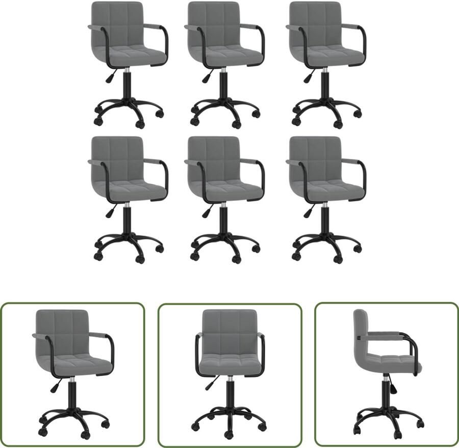 VidaXL The Living Store Eetkamerstoelen draaibaar 6 st fluweel donkergrijs Draai Stoel Eetkamerstoel Velours Stoel Donkere Stoel Moderne Stoel