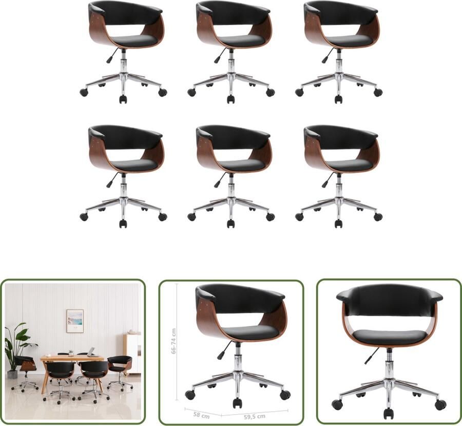 VidaXL The Living Store Eetkamerstoelen draaibaar 6 st kunstleer zwart Eetkamerstoelen Draaibare Stoelen Zwarte Stoelen Kunstleder Meubels Ergonomische Stoelen - Foto 2
