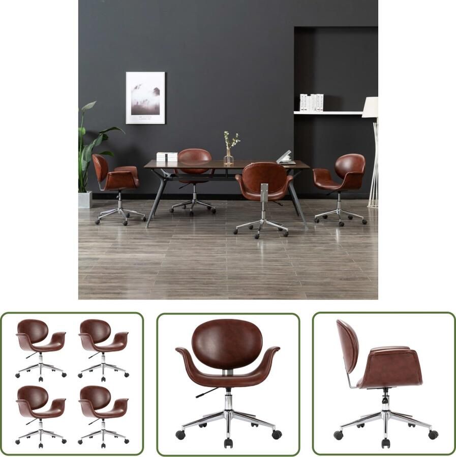 VidaXL The Living Store Eetkamerstoelen Draaibaar Bruin Kunstleer 67 x 62 x (80-87.5) cm - Foto 2