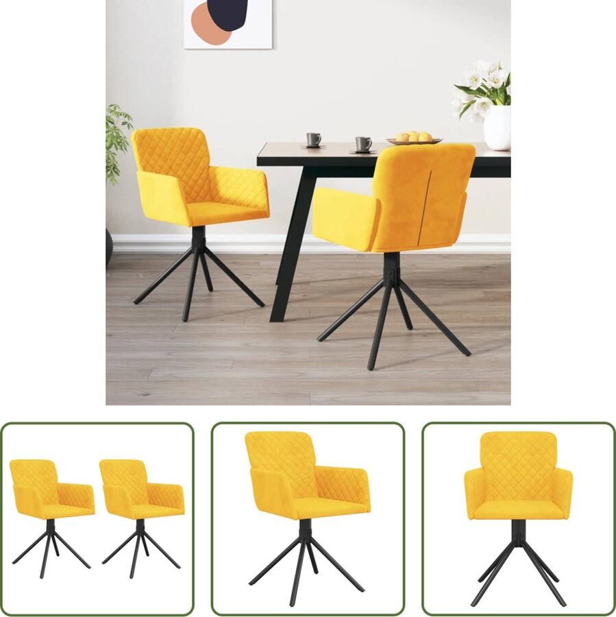 VidaXL The Living Store Eetkamerstoelen Draaibaar Geel Fluweel 51.5 x 59 x 83.5 cm