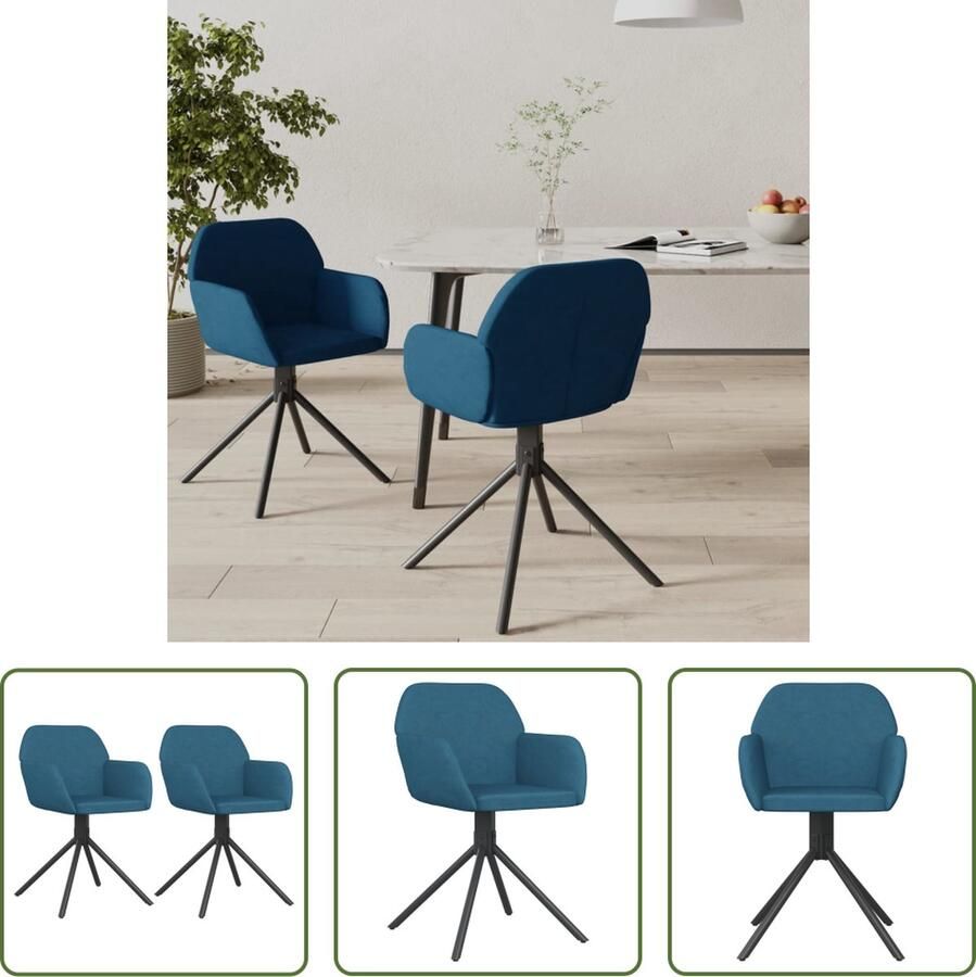 VidaXL The Living Store Eetkamerstoelen Fluweel Blauw 54x58.5x79.5cm Draaibaar