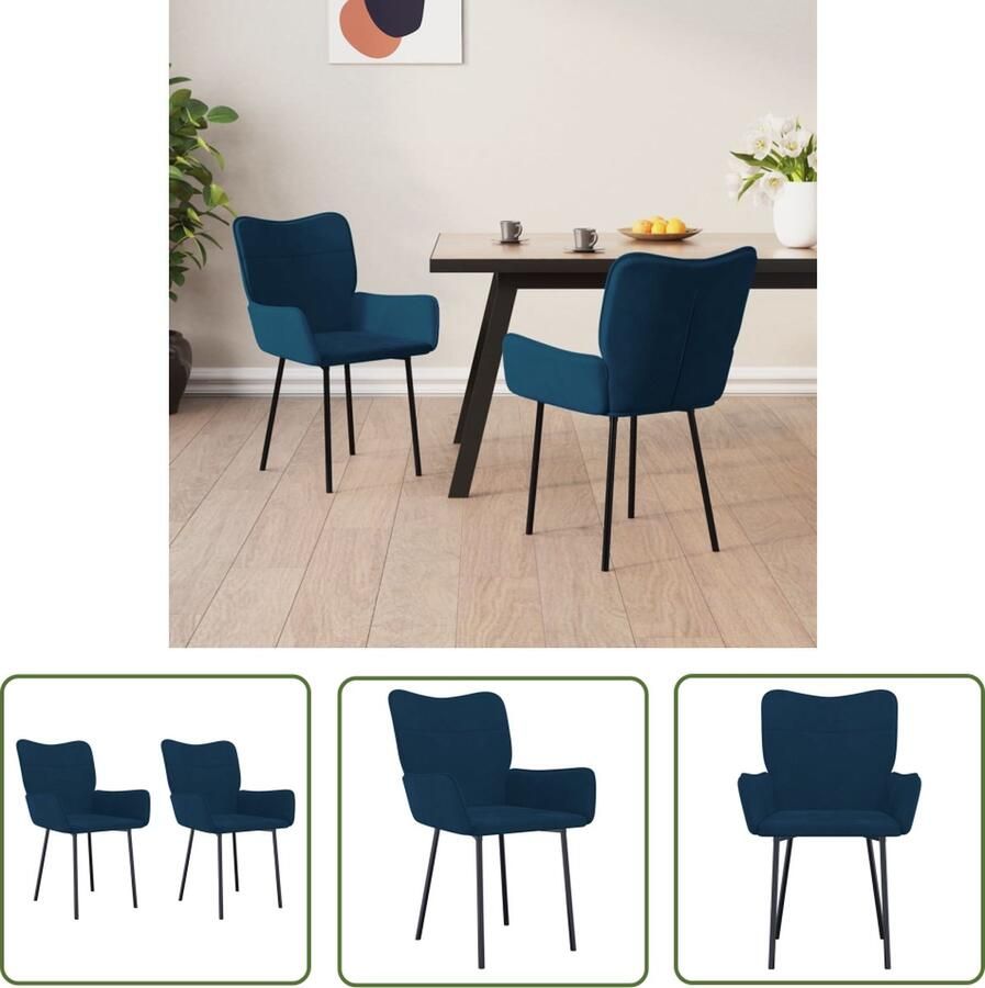 VidaXL The Living Store Eetkamerstoelen Fluweel Blauw 55x58.5x81.5cm Ergonomisch ontwerp