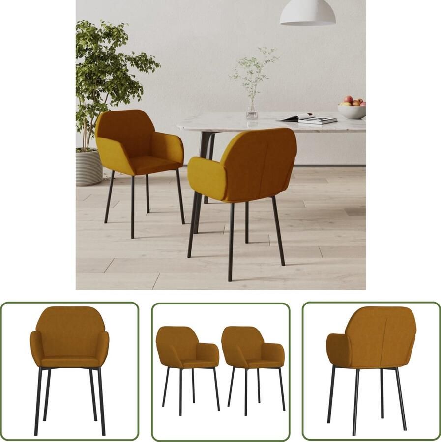 VidaXL The Living Store Eetkamerstoelen Fluweel Bruin 54 x 59 x 76 cm Ergonomisch ontworpen - Foto 2