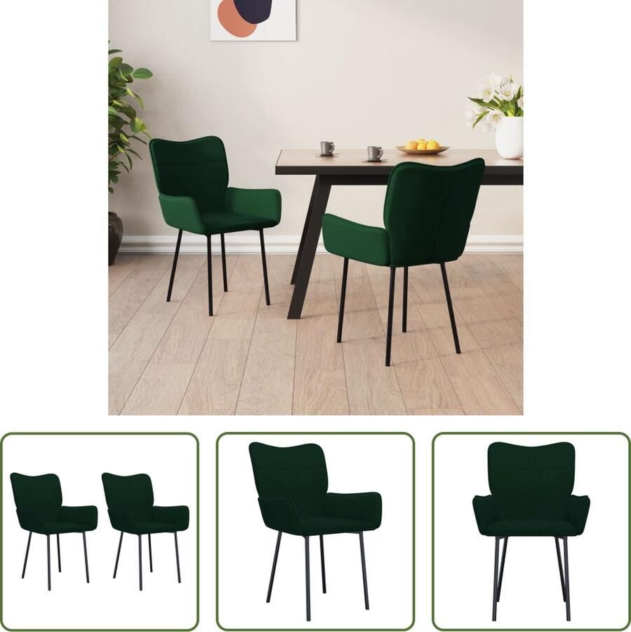VidaXL The Living Store Eetkamerstoelen Fluweel Donkergroen 55 x 58.5 x 81.5 cm Ergonomisch ontwerp
