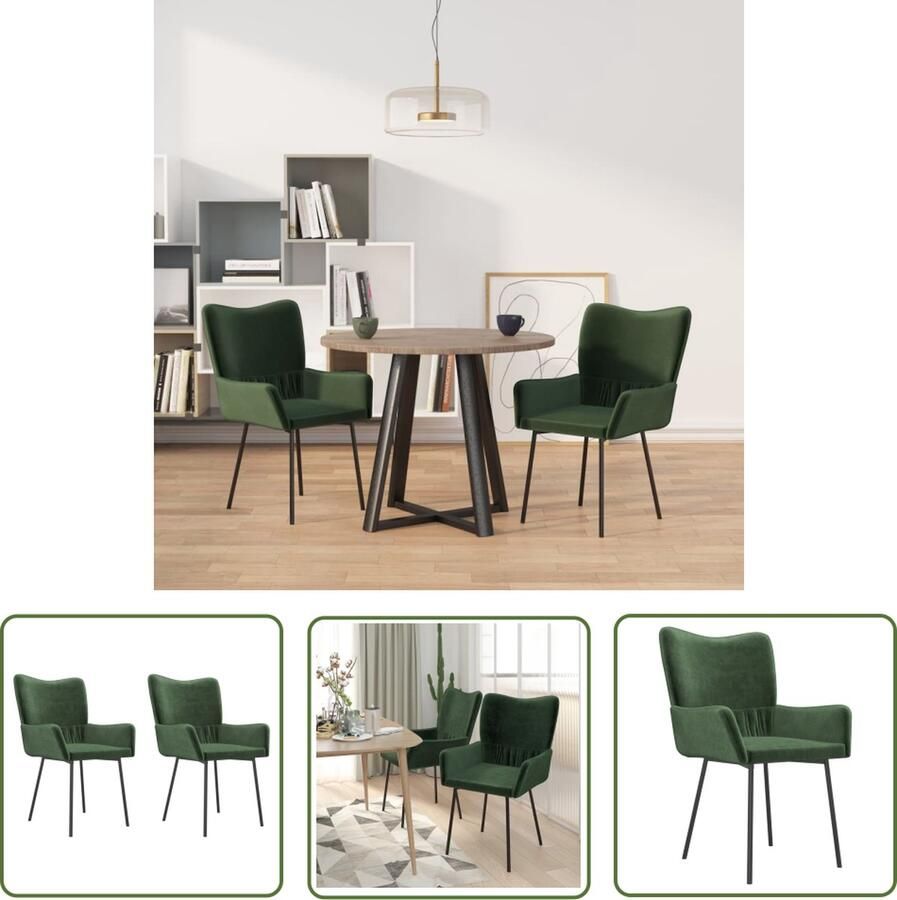 VidaXL The Living Store Eetkamerstoelen Fluweel Donkergroen 55x57x81.5cm Ergonomisch ontwerp