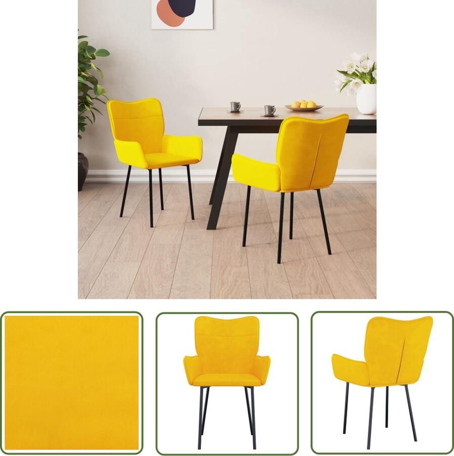 VidaXL The Living Store Eetkamerstoelen Fluweel Geel 55 x 58.5 x 81.5 cm Ergonomisch