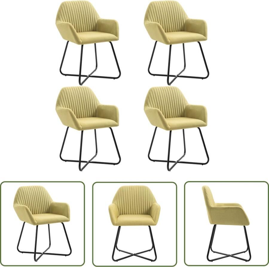 VidaXL The Living Store Eetkamerstoelen Set Groen Stof 61 x 61 x 84 cm Comfortabel en stabiel