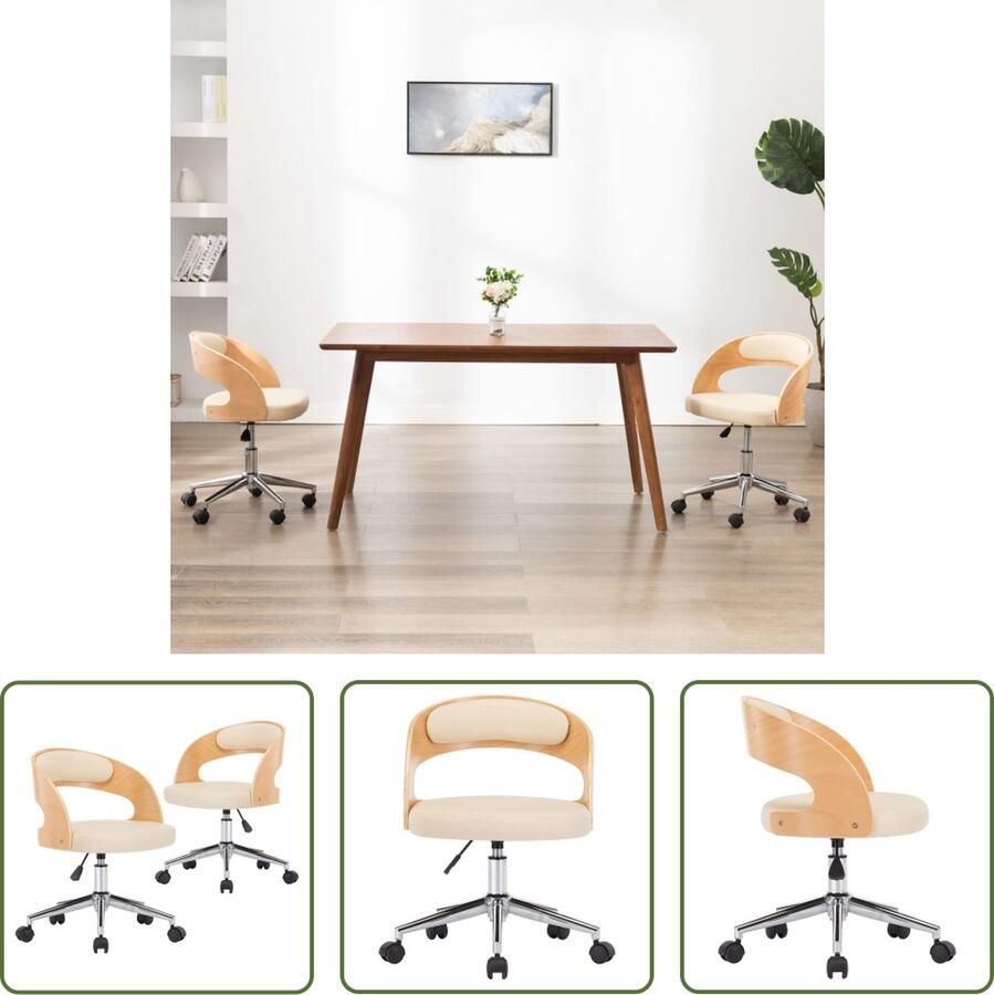 VidaXL The Living Store Eetkamerstoelen Set van 2 Crème Kunstleer 48 x 53 x (66.5-74.5) cm Ergonomisch - Foto 2