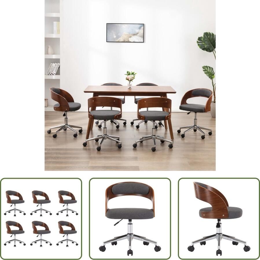 VidaXL The Living Store Eetkamerstoelen Set van 6 Grijs 48x53x(66.5-74.5)cm Ergonomisch - Foto 2