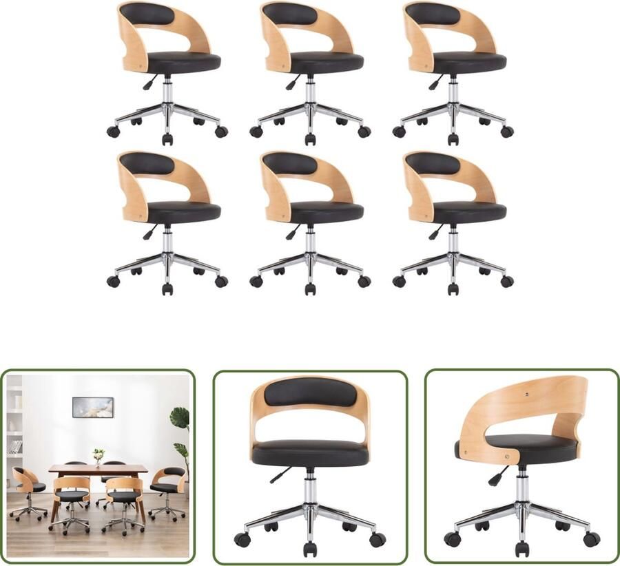 VidaXL The Living Store Eetkamerstoelen Set van 6 Kunstleer Zwart Ergonomisch design - Foto 3