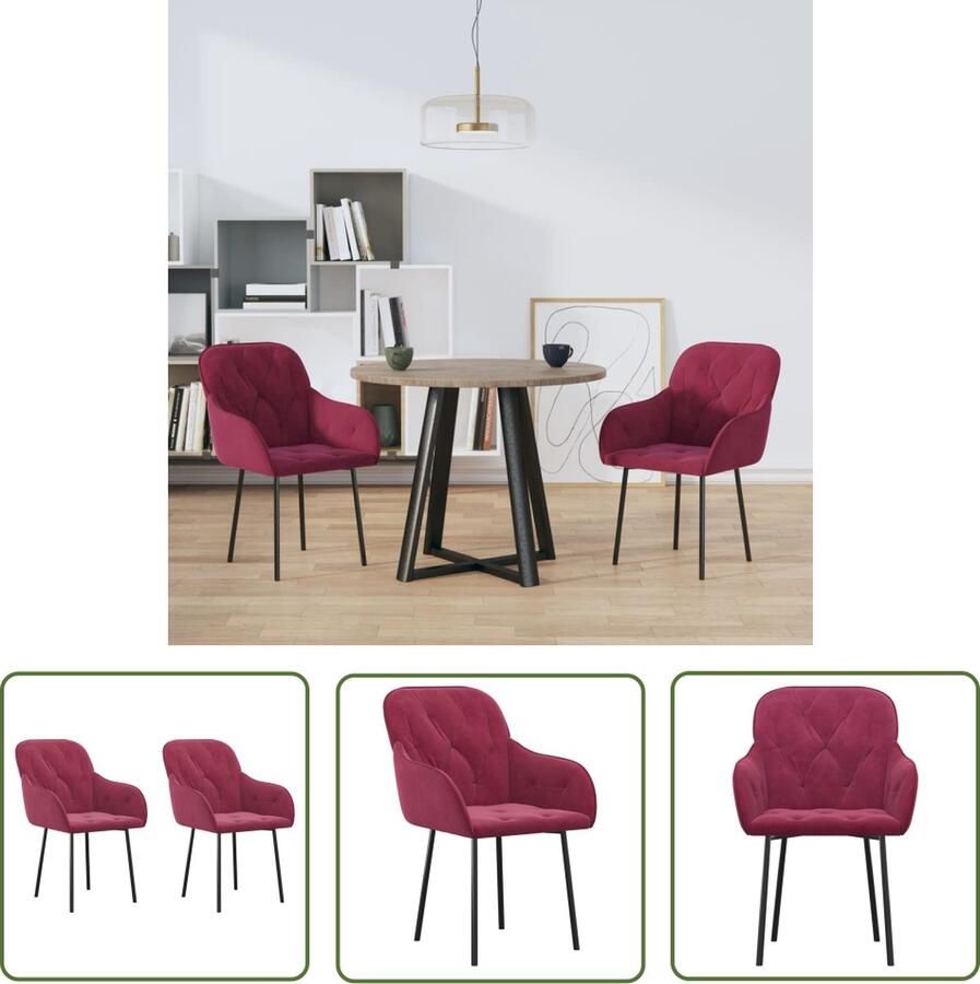 VidaXL The Living Store Eetkamerstoelen Wijnrood fluweel Stevig frame Comfortabel 57x61x80cm