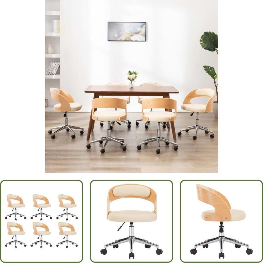 VidaXL The Living Store Eetkamerstoelenset crème kunstleer 48 x 53 x (66.5-74.5) cm - Foto 2