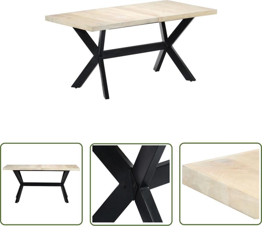 VidaXL The Living Store Eetkamertafel Mangohout 160 x 80 x 75 cm Handgemaakt Industrieel Wit Zwart - Foto 2