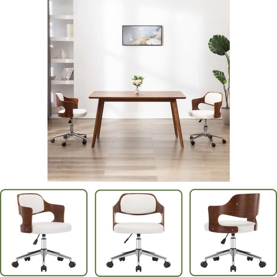 The Living Store Eetkamerstoel draaibaar gebogen hout en kunstleer wit Eetkamerstoel - Foto 2