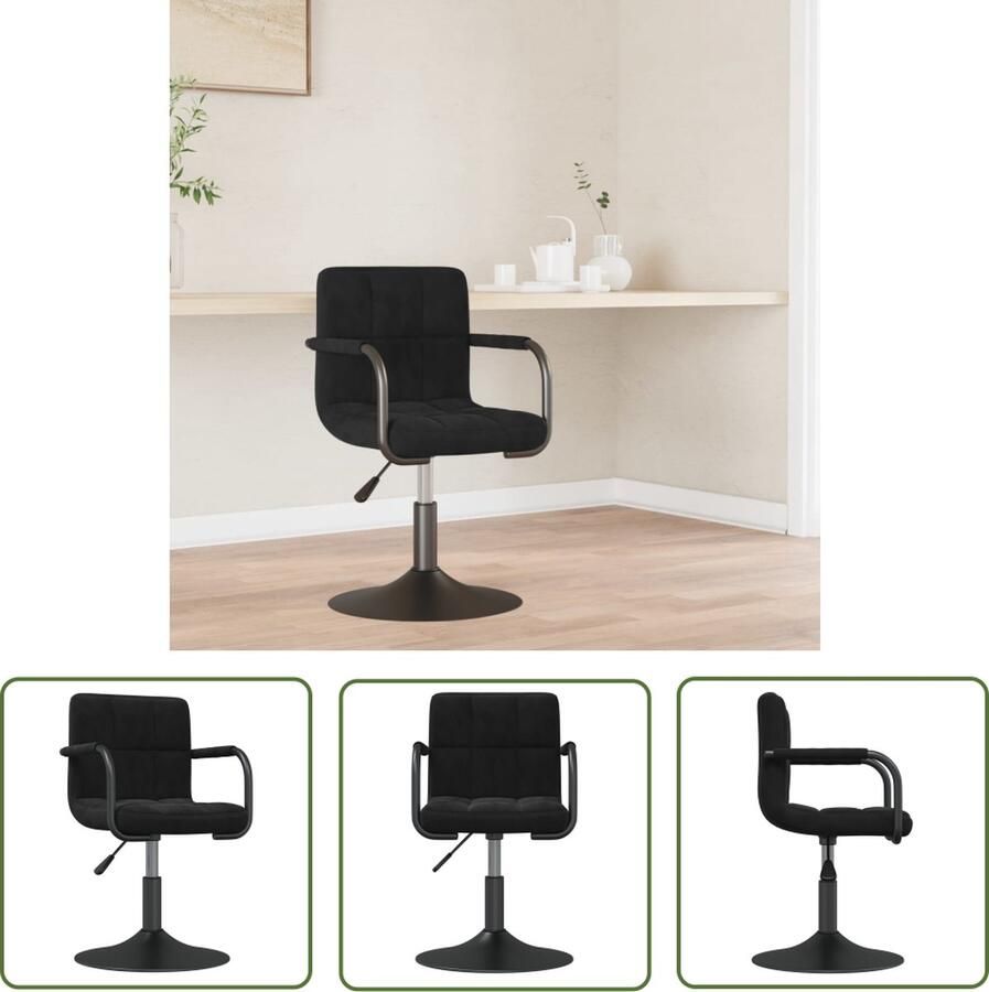 The Living Store Barkruk Fluweel Zwart 48 x 47 x (71-85.5) cm Draaibaar en Verstelbaar - Foto 2