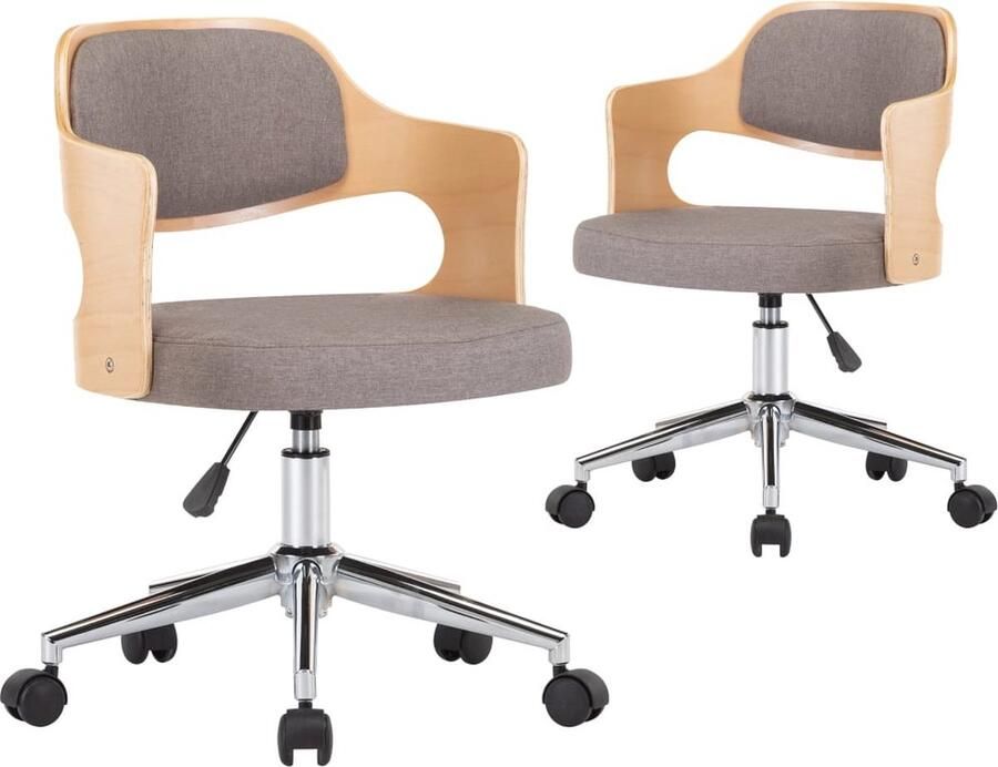 VidaXL Eetkamerstoel Eetkamerstoelen Keukenstoelen Keukenstoel Eetkamerstoelen draaibaar 2 st gebogen hout en stof taupe - Foto 2