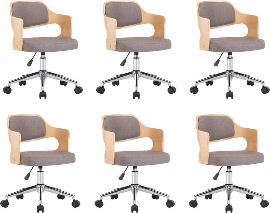 VidaXL The Living Store Eetstoelen Set 6 Taupe Stof 47.5x53cm Verstelbare Hoogte Stevig Houten Frame