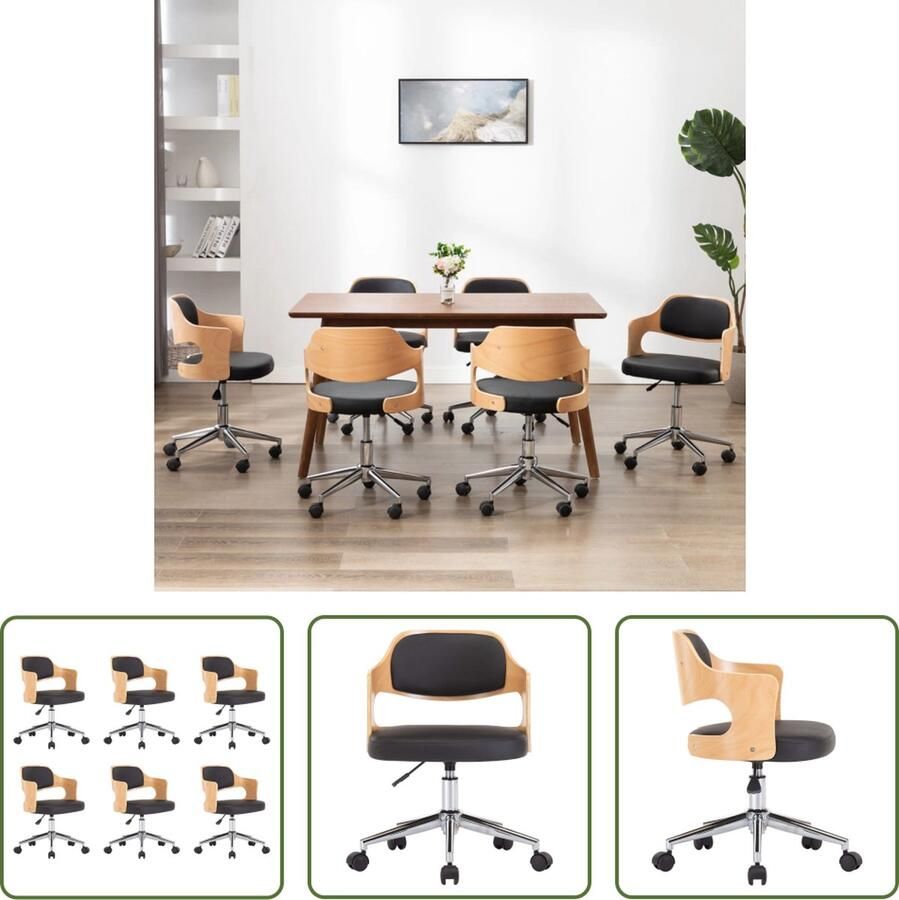 VidaXL The Living Store Eetstoelen Set van 6 Zwart Kunstleer 47.5 x 53 x (68-76) cm - Foto 2