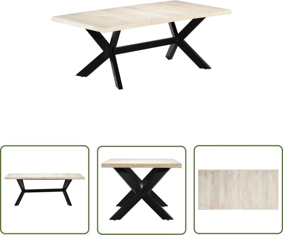 VidaXL The Living Store Eettafel 200x100x75 cm massief mangohout wit Eetkamertafel Mango Hout Witte Eettafel Modern Meubilair Houten Tafel - Foto 2