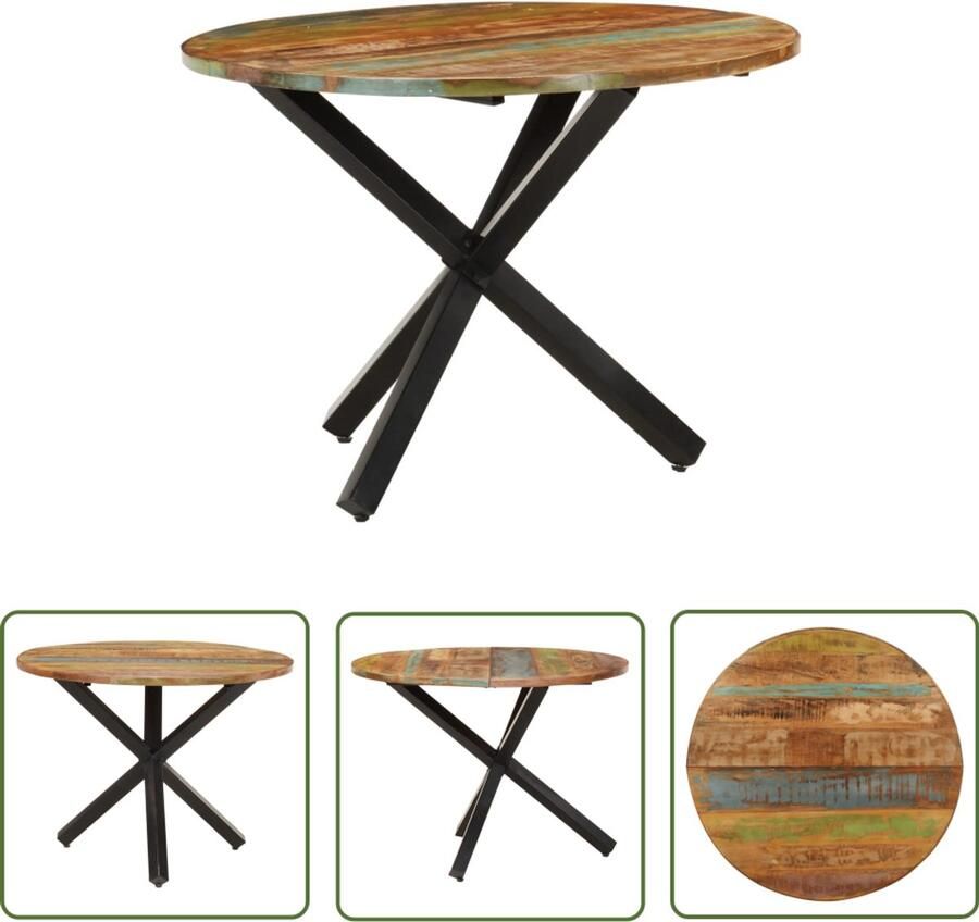 VidaXL The Living Store Eettafel rond 100x100x75 cm massief gerecycled hout Eettafel Houten Eettafel Recycled Wood Table Industrieel Meubilair Vintage Eettafel