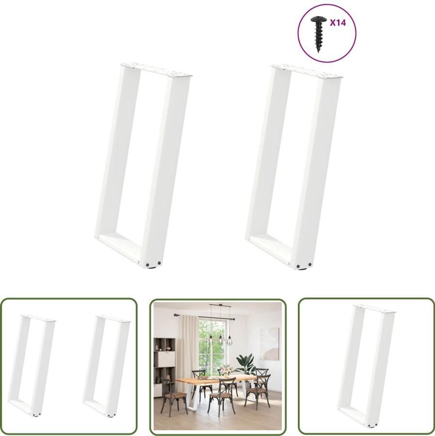 VidaXL The Living Store Eettafelpoten 2 st U-vormig 50x(72-73) cm staal wit Eettafelpoten Tafelpoten Staal Potten Eettafel Onderstel Modern Tafelvoet