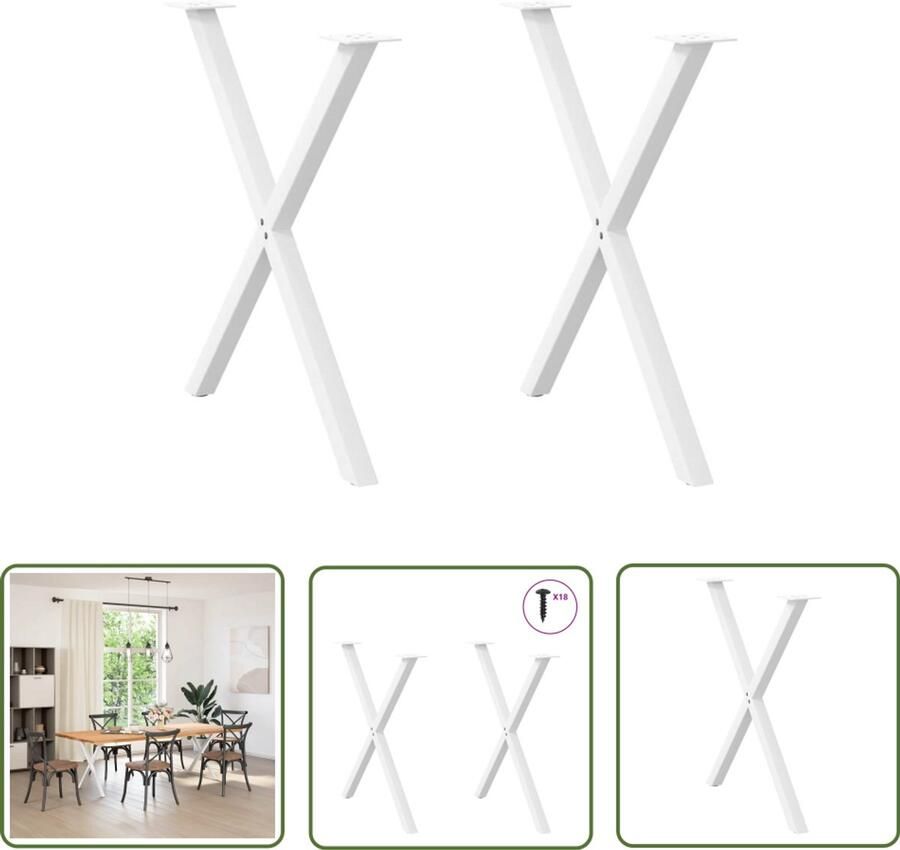 VidaXL The Living Store Eettafelpoten 2 st X-vormig 70x(72-73) cm staal wit Eettafel Potten Metalen Tafelpoten Set Witte Tafelpoten Industriële Tafelpoten
