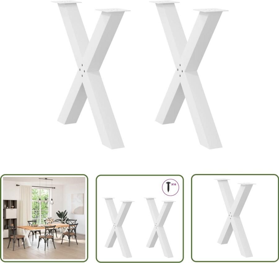 VidaXL The Living Store Eettafelpoten 2 st X-vormig 80x(72-73) cm staal wit Eettafel Potten Metalen Tafelpoten Set Industriële Tafelpoten Witte Tafelpoten