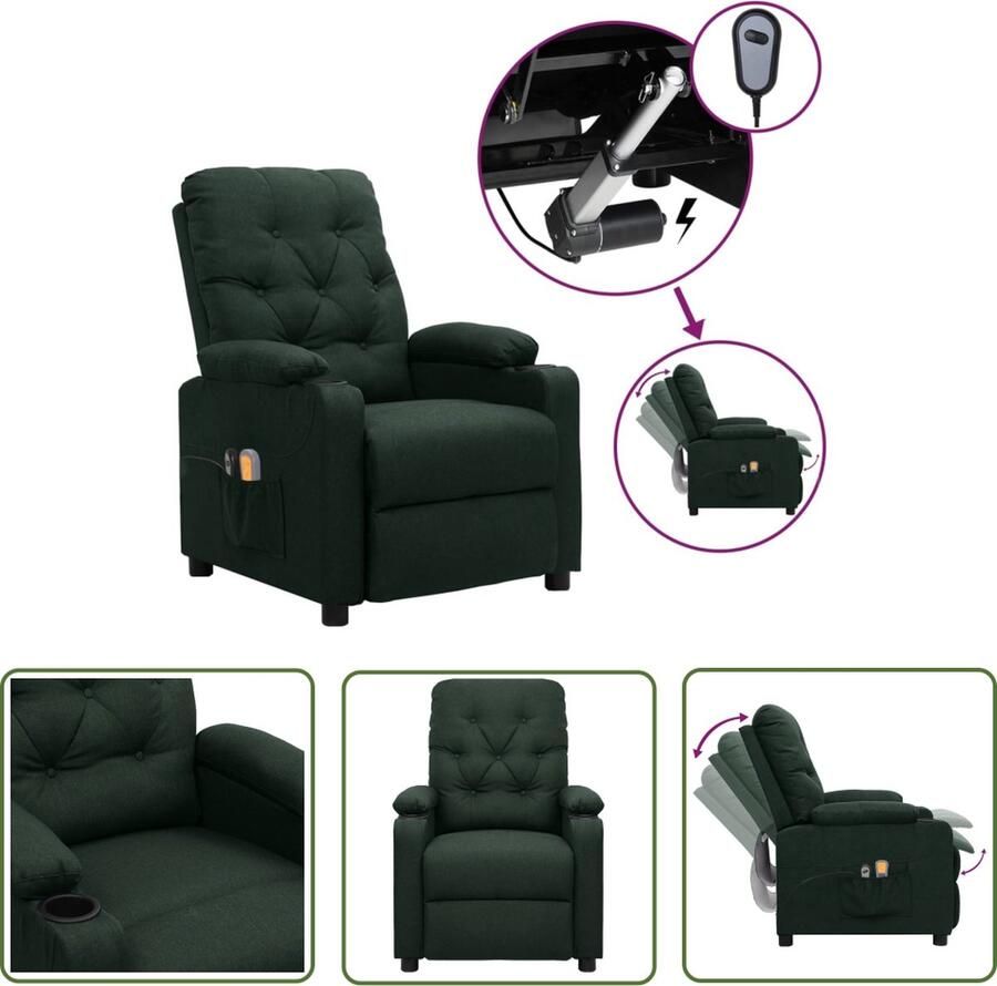 VidaXL The Living Store Elektrische Massagefauteuil Donkergroen 78.5x93x96.5 cm Comfortabele zitting 6-punts trillingsmassage