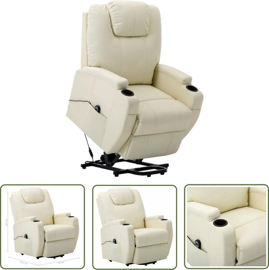 VidaXL The Living Store Elektronische Zetel Relaxfauteuil Crèmewit 76x87.5x107 cm Verstelbaar