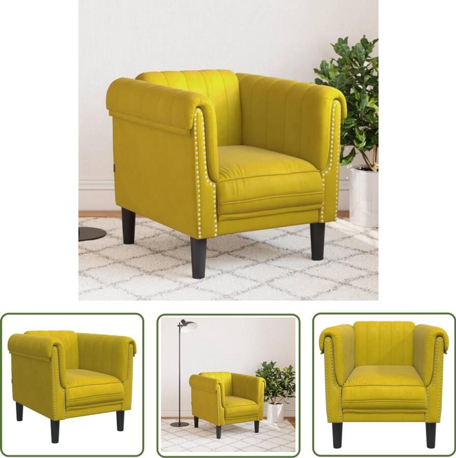 VidaXL The Living Store Fauteuil fluweel geel Fauteuil Fluweel Geel Lounge Wonen