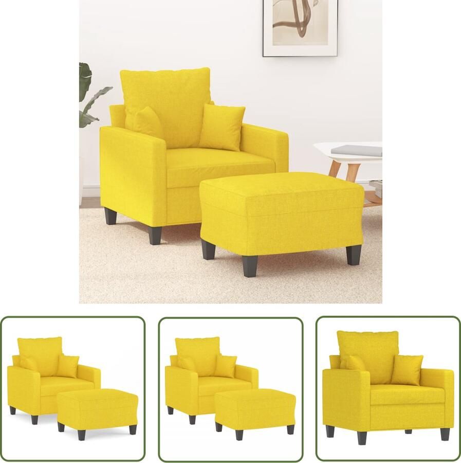 VidaXL The Living Store Fauteuil met voetenbank 60 cm stof lichtgeel Fauteuil Lounge Chair Relaxfauteuil Geel Gele Fauteuils