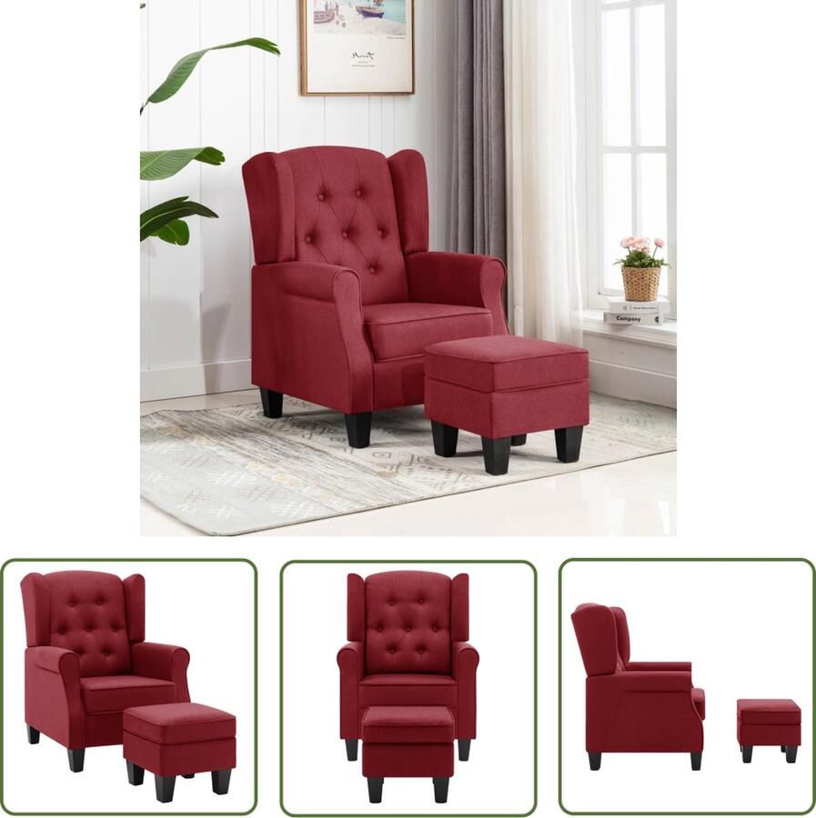 The Living Store Loungestoel Phoenix Armstoel Wijnrood 68x78x94cm Multiplex Loungestool Fauteuiltje Lounge Stoel Relaxfauteuil Stoffen Fauteuil - Foto 2