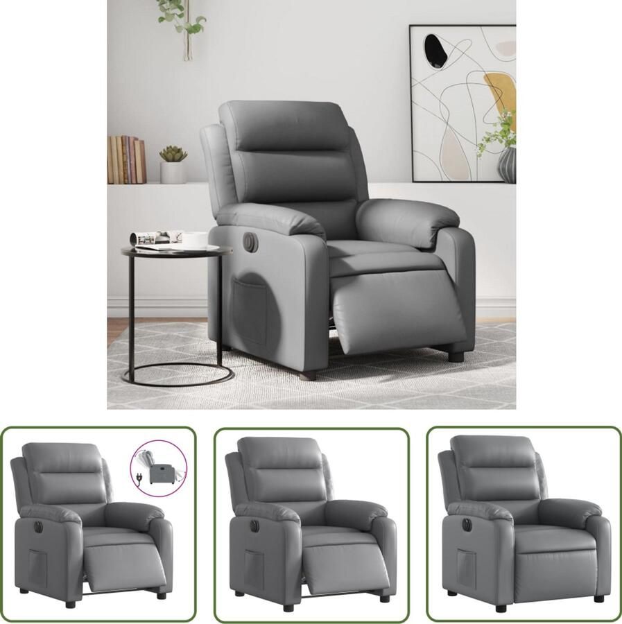 VidaXL The Living Store Fauteuil verstelbaar elektrisch kunstleer grijs Elektrische Fauteuil Loungestoel Elektrische Verstelbare Stoel Kunstleder Fauteuil Grijze Fauteuil