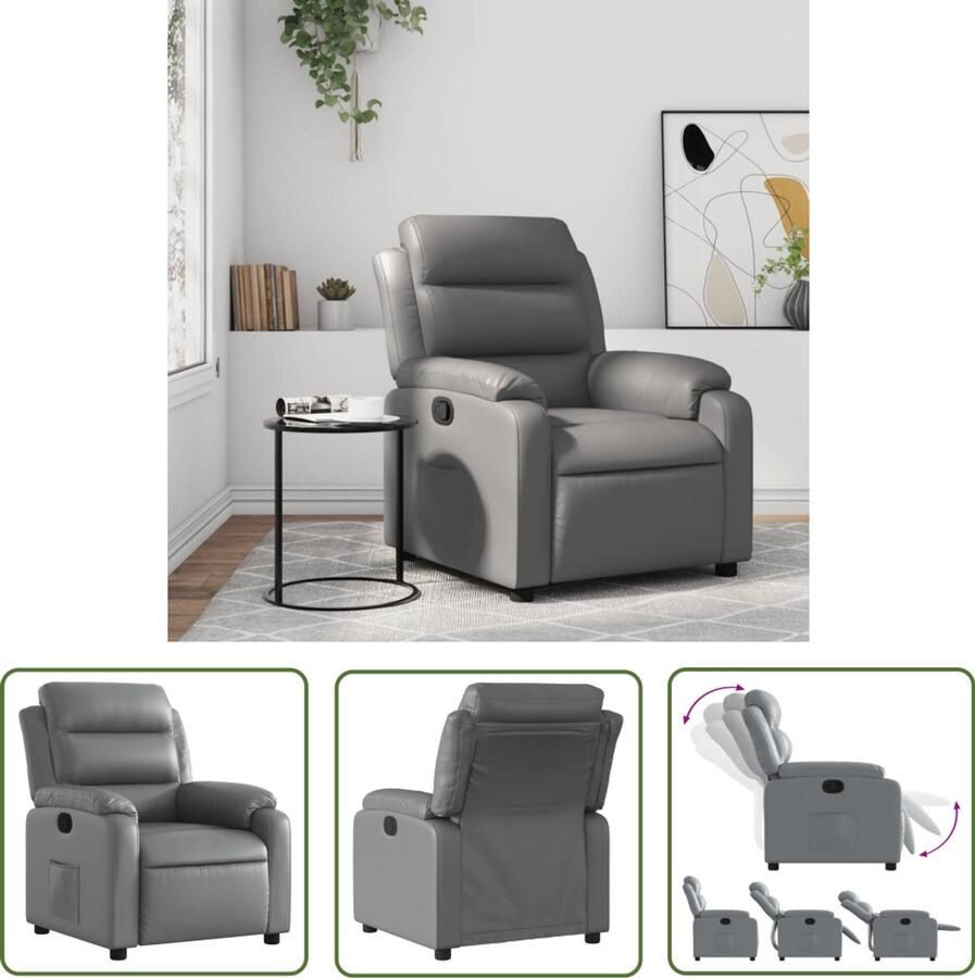 VidaXL The Living Store Fauteuil verstelbaar kunstleer grijs Verstelbare Fauteuil Fauteuils Lounge Stoel Relaxfauteuil Designstoel