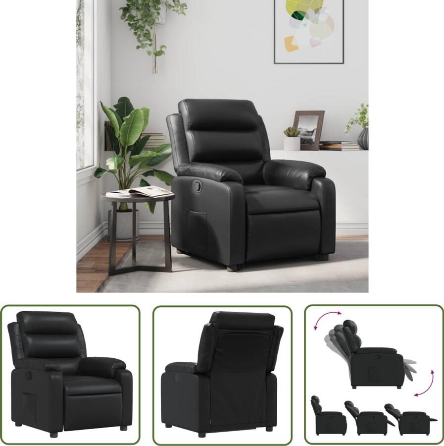 VidaXL The Living Store Fauteuil verstelbaar kunstleer zwart Verstelbare Fauteuil Fauteuils Zwarte Fauteuil Kunstleder Fauteuil Lounge Stoel
