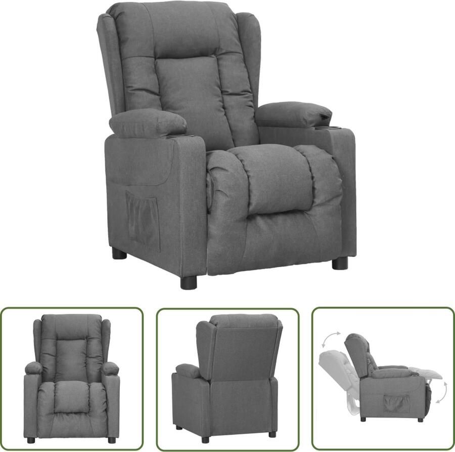 The Living Store Verstelbare stoel Fauteuil Lichtgrijs 72.5x96x99.5cm Met 2 bekerhouders Comfortabele Fauteuil Relaxfauteuil Verstelbare Stoel Fauteuils Grijs Stoelkussens - Foto 3