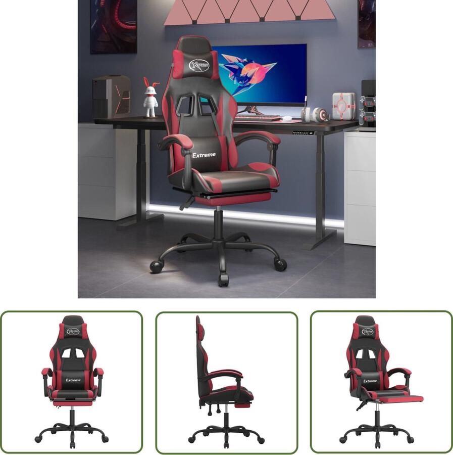 The Living Store Gamestoel Uniek Stoelen Afmeting- 57.5x59.5x(121-131)cm Kleur- Zwart Wijnrood Gamingstoel Gamingaccessoires Racecarstoel Bureaustoel Ergonomische Stoel - Foto 5