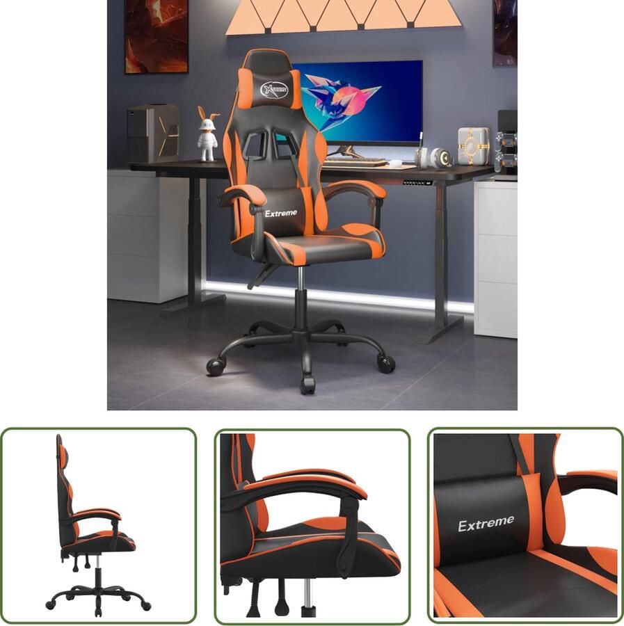 The Living Store Gamestoel Zwart en oranje Kunstleer Verstelbaar Massagepunt 135 graden Gasveermechanisme USB-aansluiting Montagehandleiding inbegrepen - Foto 7