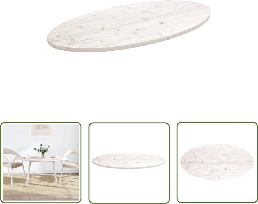 The Living Store Tafelblad ovaal 90x45x2-5 cm massief grenenhout wit Tafelonderdeel
