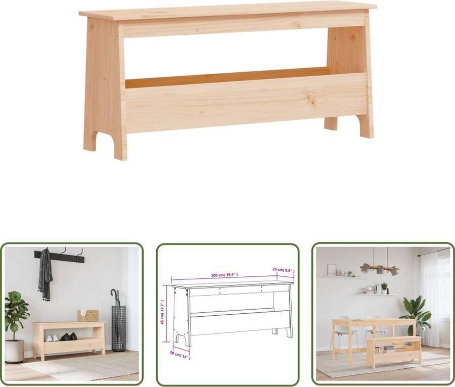 VidaXL The Living Store Halbank Grenenhout Opbergbank 100x28x45 cm