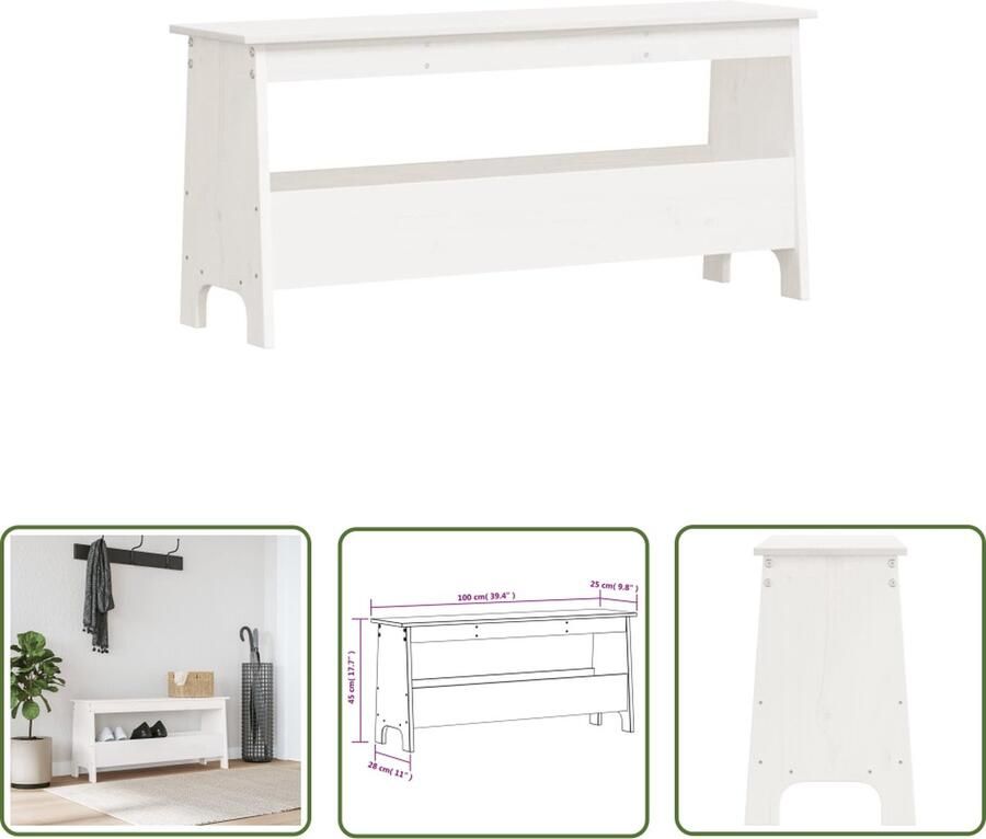 VidaXL The Living Store Halbank Massief grenenhout 100 x 28 x 45 cm Opbergbank met blad