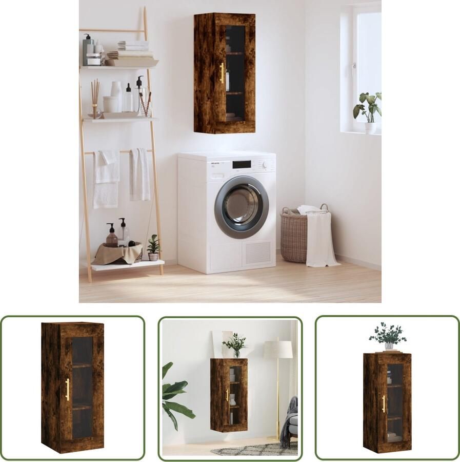 VidaXL The Living Store Hangkast 34 5x34x90 cm gerookt eikenkleurig Hangkast Wandkast Bergruimte Houten Kast Badkamermeubel
