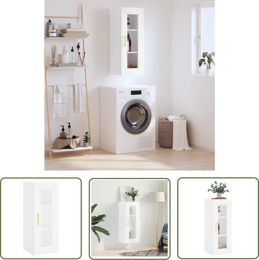 VidaXL The Living Store Hangkast 34 5x34x90 cm wit Wandkast Opbergkast Houten Kast Zwevende Kast Living Room Furniture