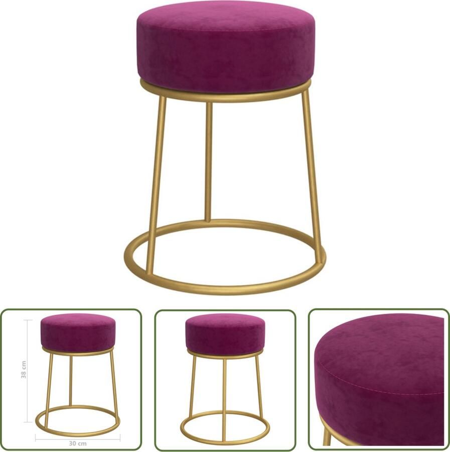 VidaXL The Living Store Hocker Ronde Hocker 30 x 38 cm Fluweel Paars en goud - Foto 2