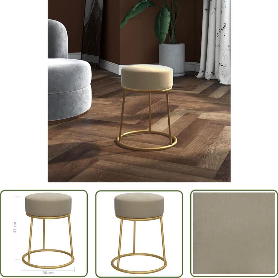 VidaXL The Living Store Hocker Ronde Poef fluweel 30 x 38 cm donkergrijs en goud - Foto 2